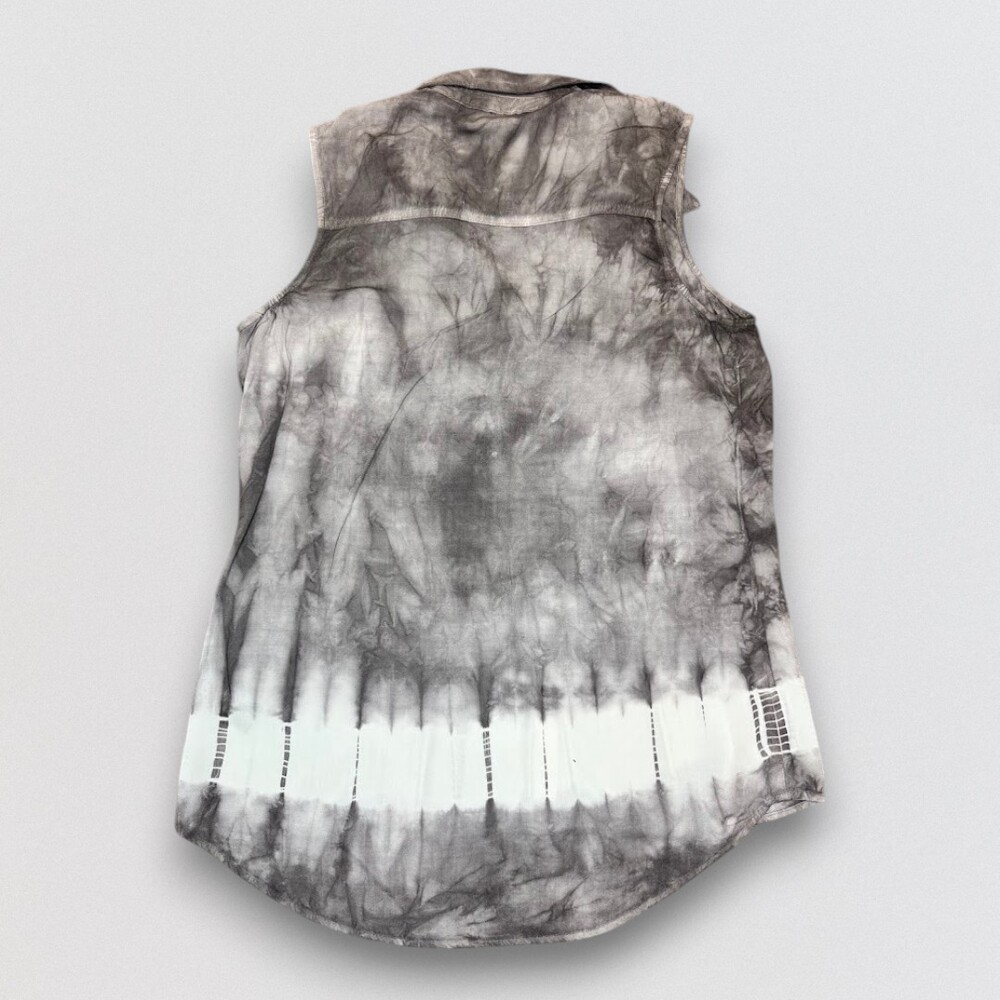 Tie Dye Sleeveless Button Front Blouse Gray White Utility Shirt Women's Medium - Picture 3 of 3
